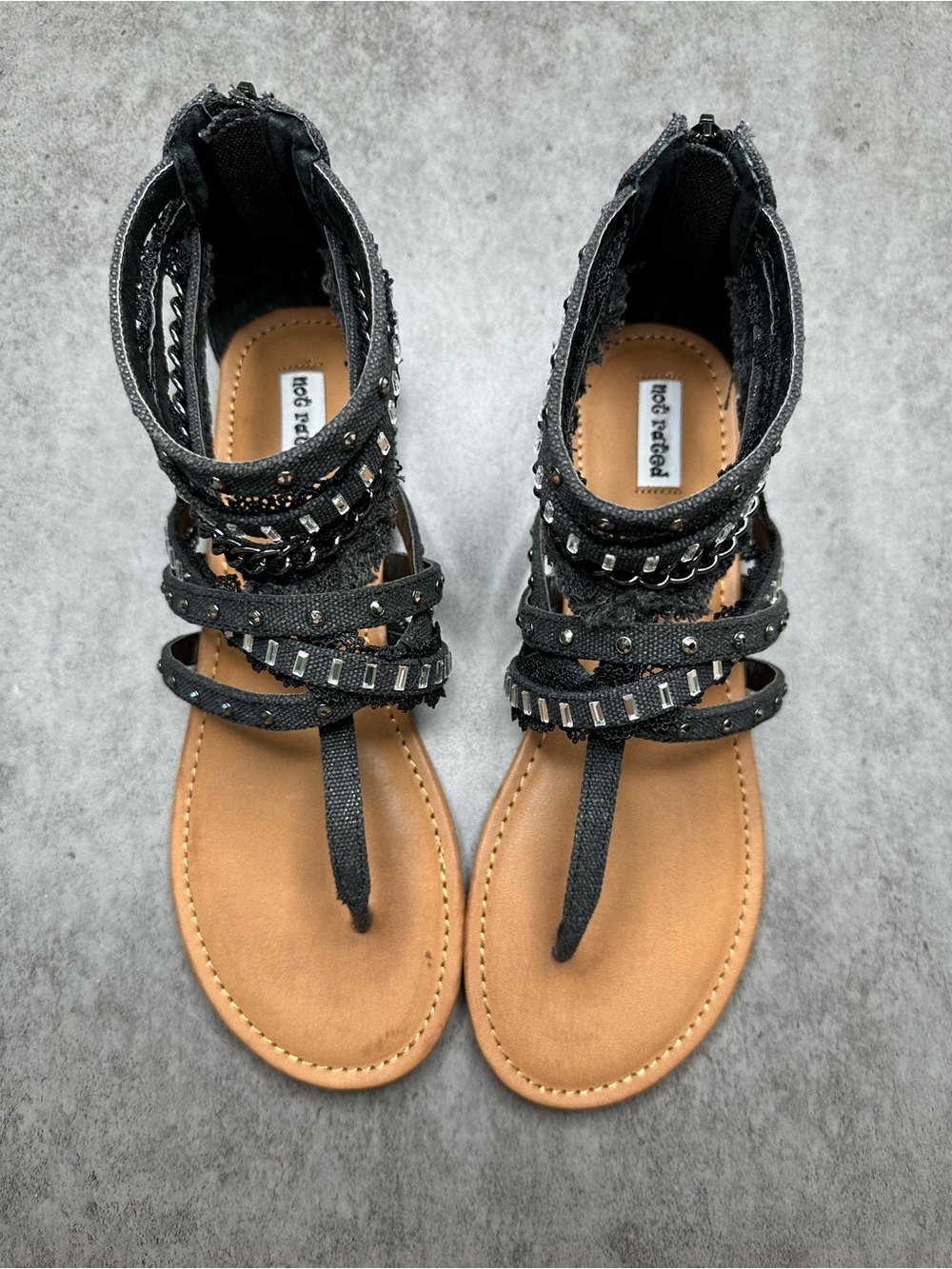 Not Rated Studded Gladiator Sandals Black Boho Festival Shoes Size 9.5 NWOT